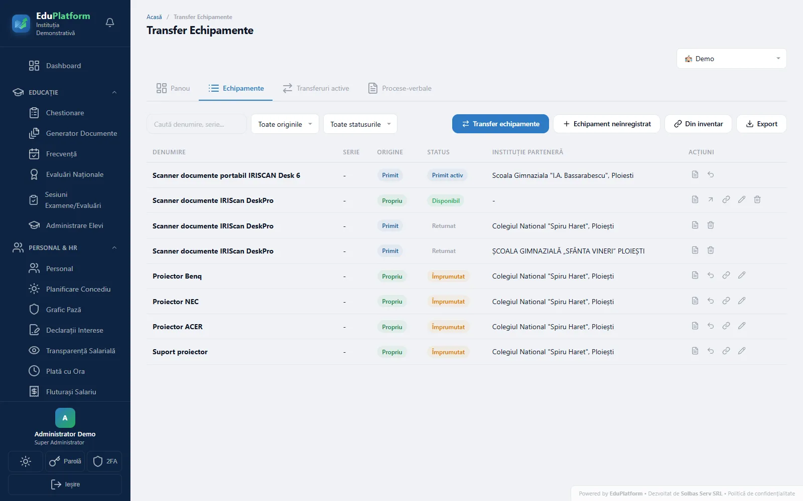 Transfer Echipamente — Echipamente