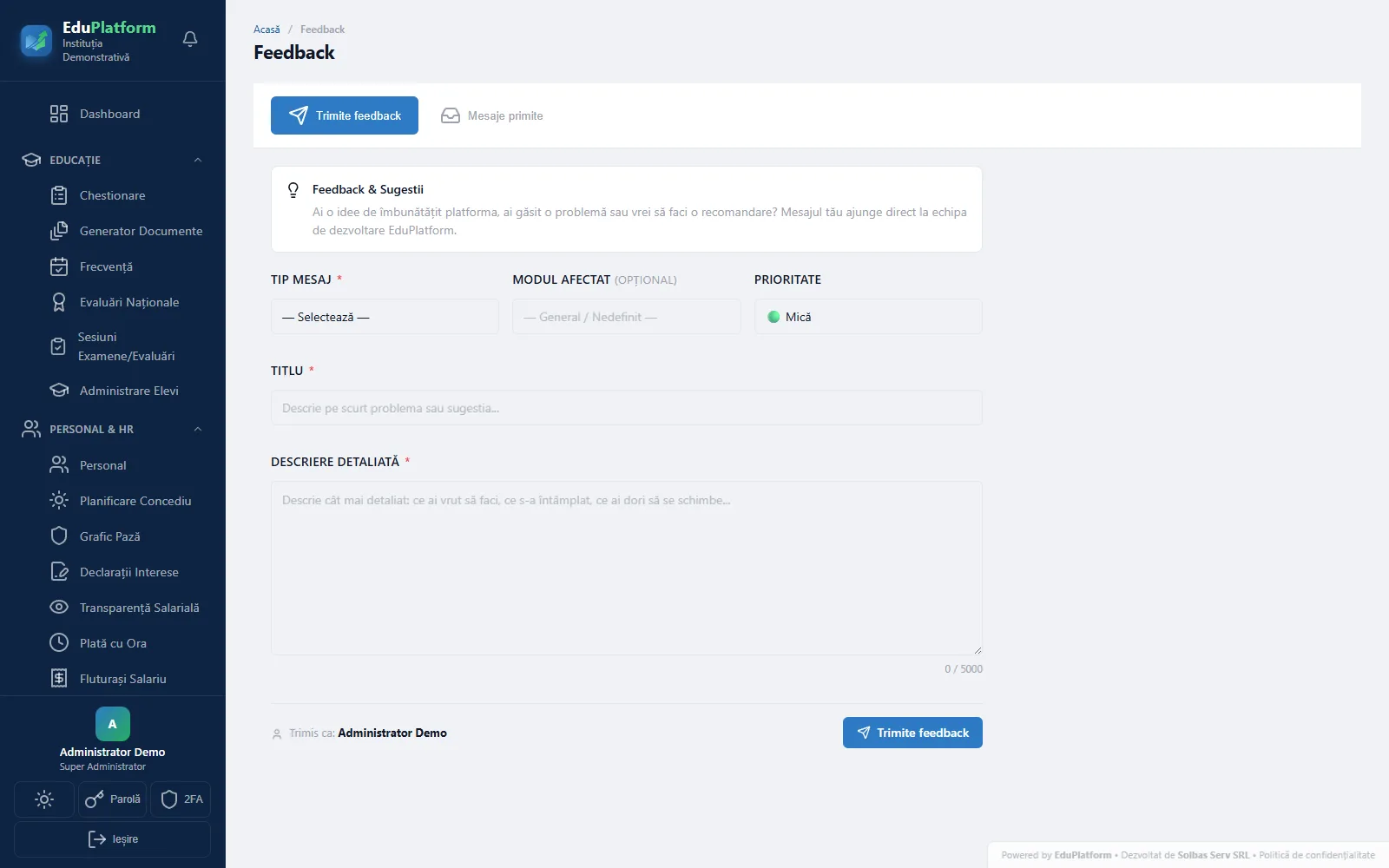 Feedback Platformă — Ce trimiți