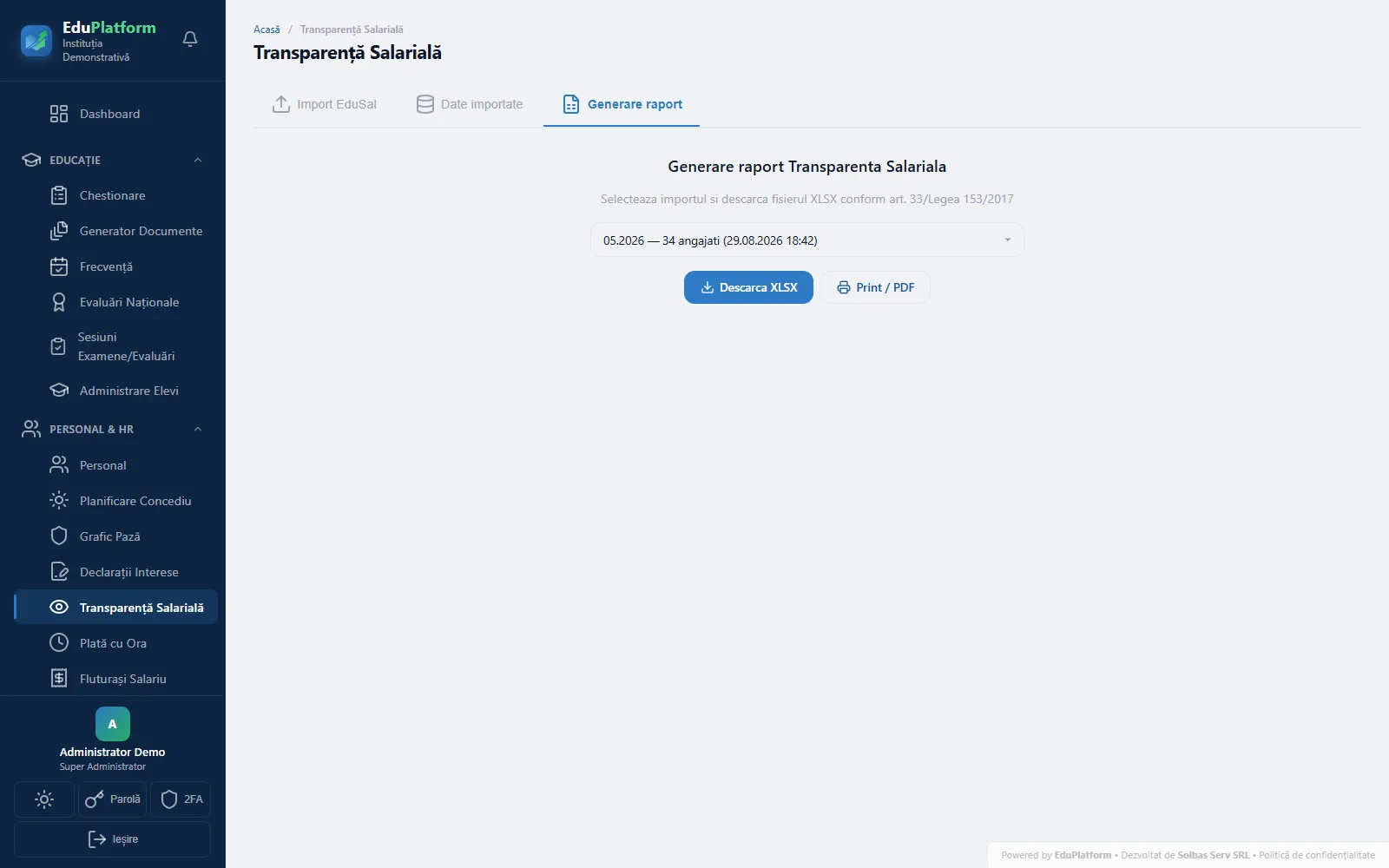 Transparență Salarială — Generare raport
